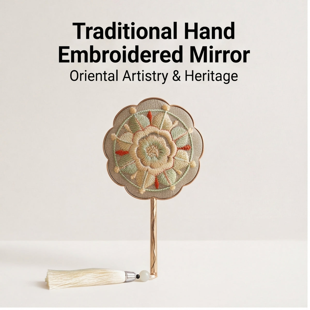 Oriental Embroidered Handheld Mirror · Artisan Craft Tassel Vanity Makeup Mirror