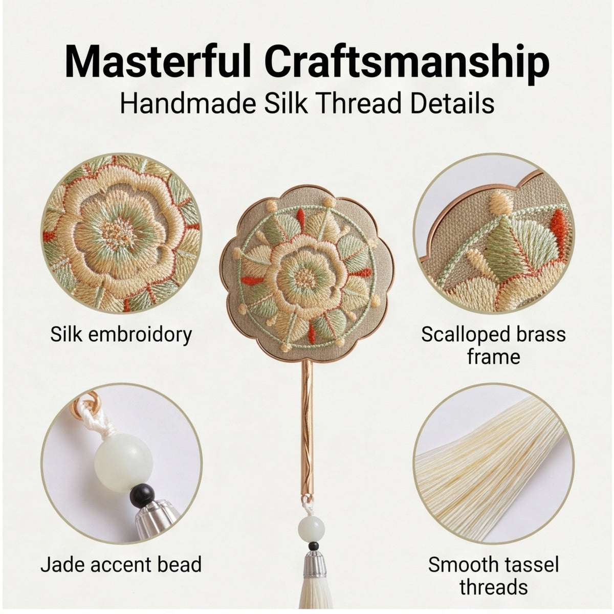 Oriental Embroidered Handheld Mirror · Artisan Craft Tassel Vanity Makeup Mirror