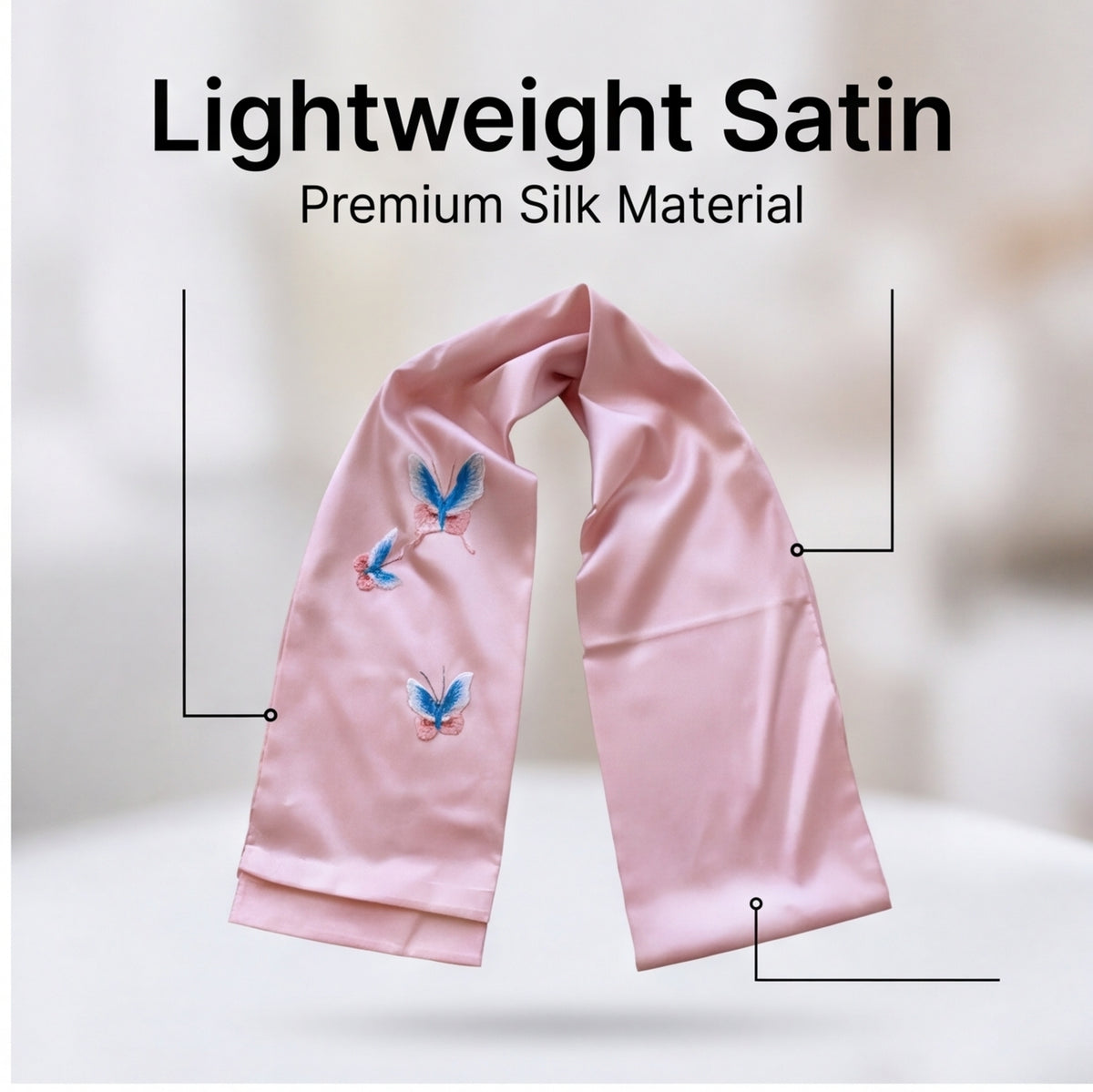 HongAn Stitch Hand Embroidered Butterfly Silk Satin Scarf – Chinese Intangible Cultural Heritage Neck Scarf
