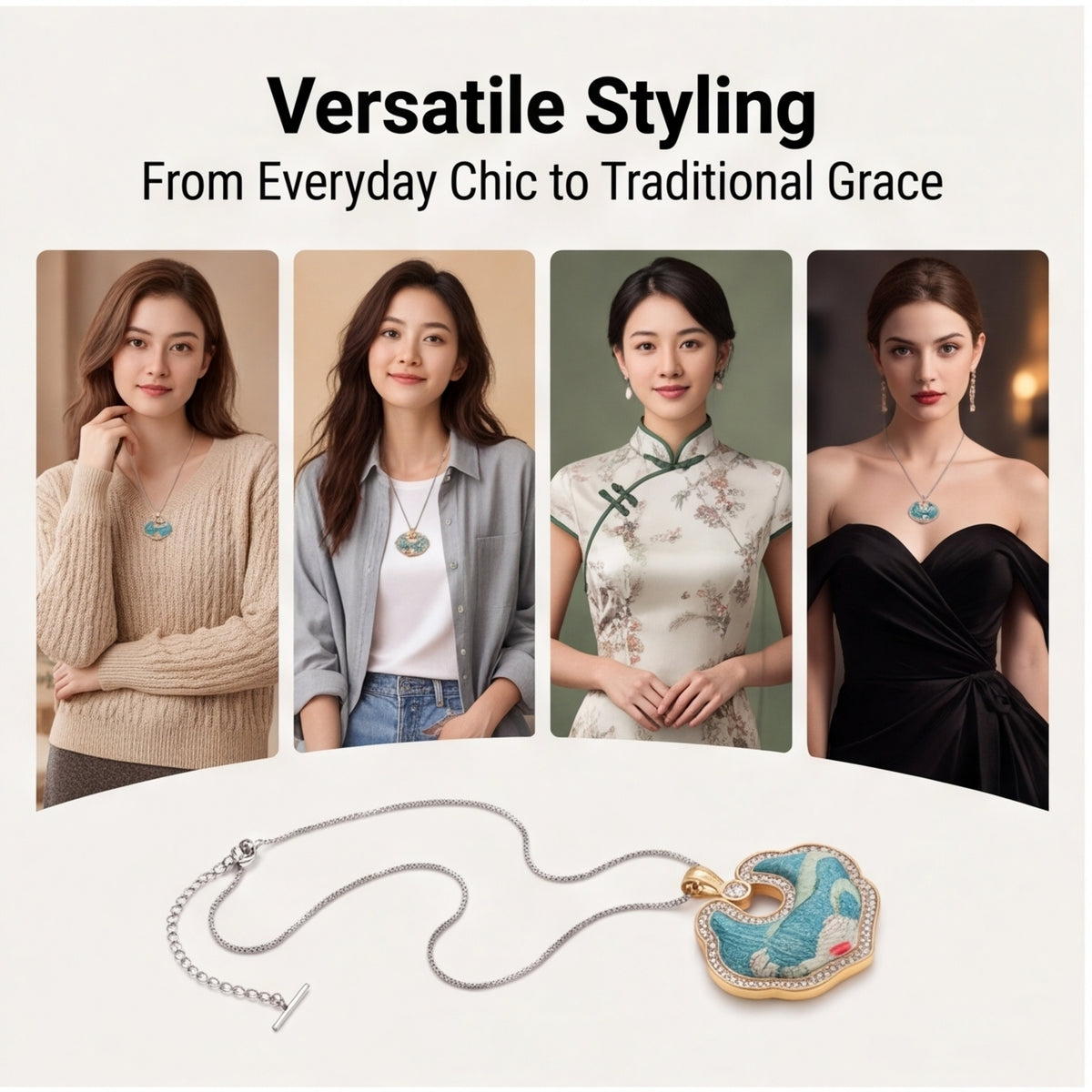 Hong'an Stitch Ruyi Lock Necklace — Hand Embroidered Chinese Heritage Pendant for Women