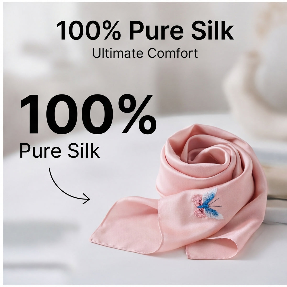 HongAn Stitch Hand Embroidered Butterfly Silk Satin Scarf – Chinese Intangible Cultural Heritage Neck Scarf