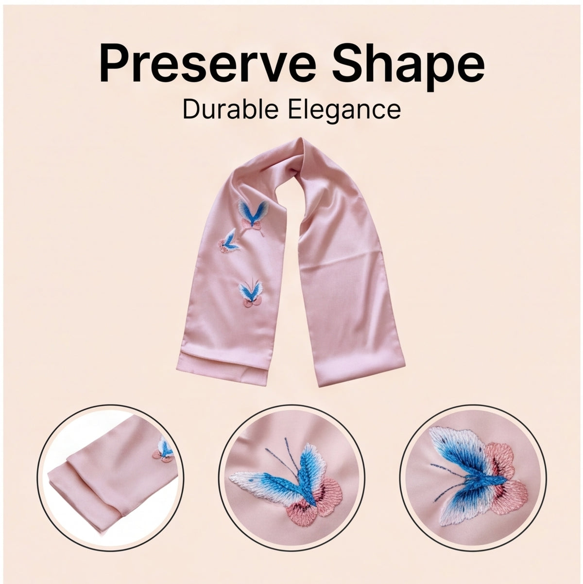 HongAn Stitch Hand Embroidered Butterfly Silk Satin Scarf – Chinese Intangible Cultural Heritage Neck Scarf