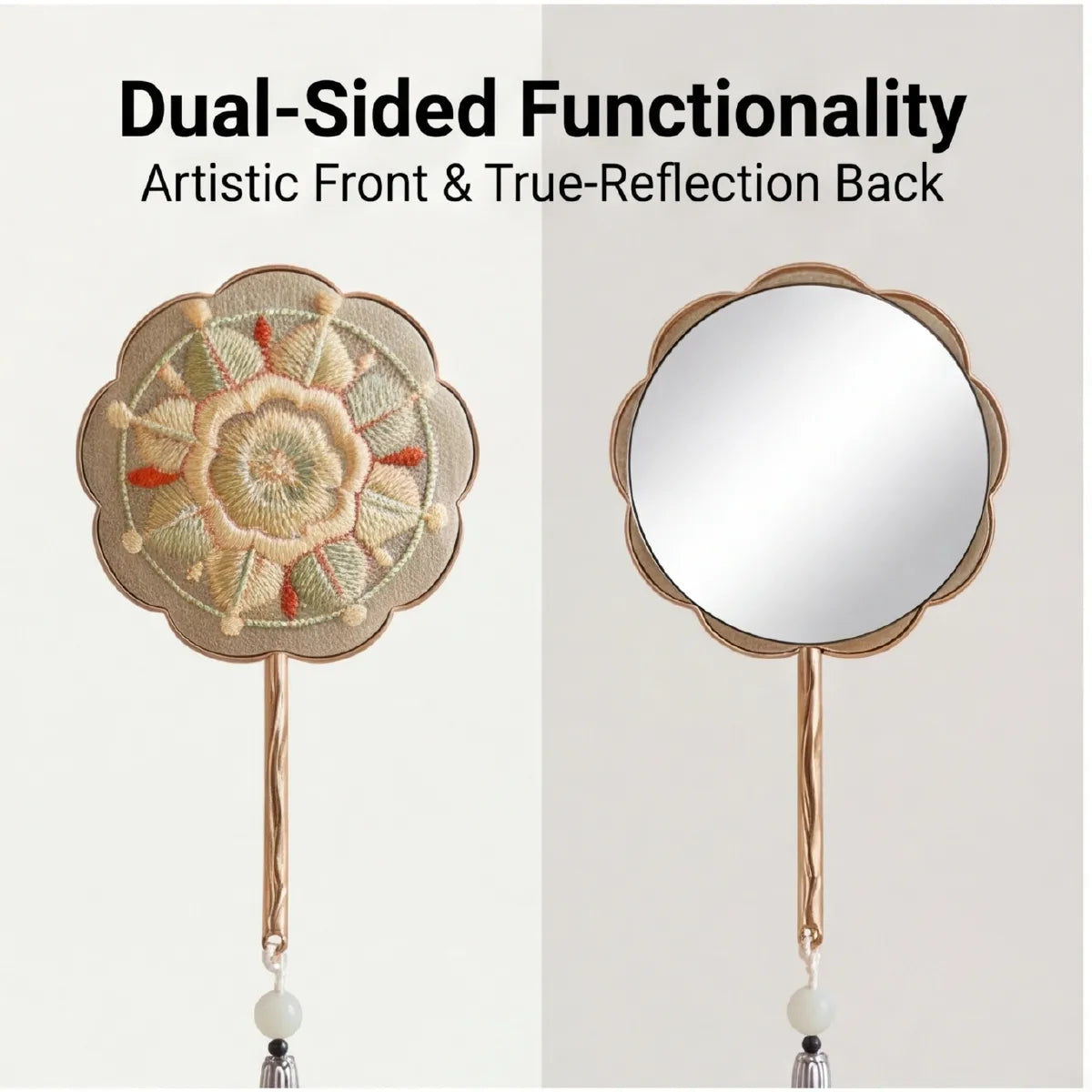 Oriental Embroidered Handheld Mirror · Artisan Craft Tassel Vanity Makeup Mirror