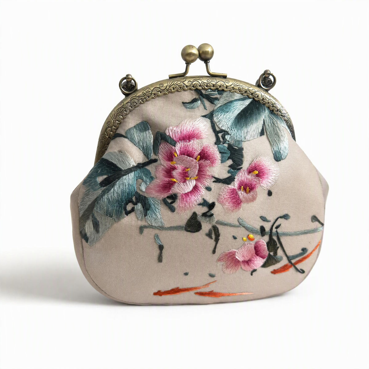 Handmade Su Embroidery Vintage Kiss Lock Floral Coin Purse