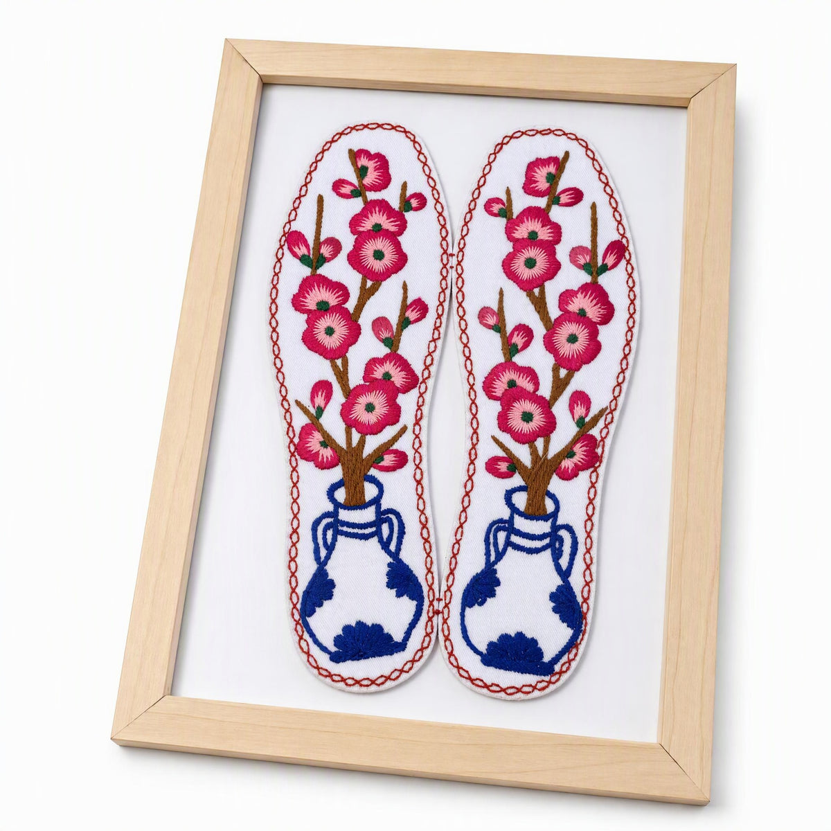 Hand Embroidered Plum Blossom Framed Insole Art