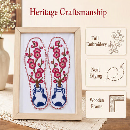 Hand Embroidered Plum Blossom Framed Insole Art