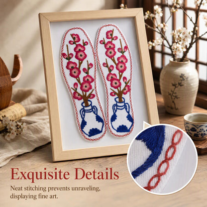 Hand Embroidered Plum Blossom Framed Insole Art