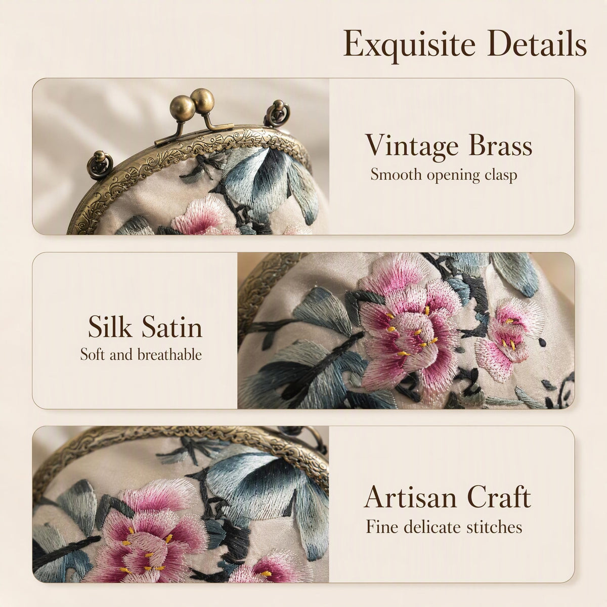 Handmade Su Embroidery Vintage Kiss Lock Floral Coin Purse