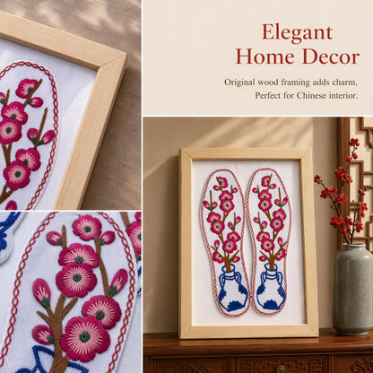 Hand Embroidered Plum Blossom Framed Insole Art