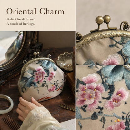 Handmade Su Embroidery Vintage Kiss Lock Floral Coin Purse