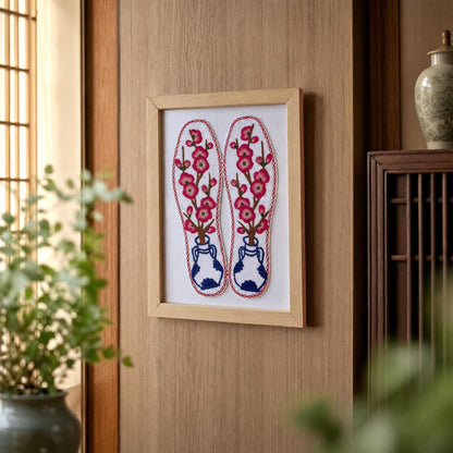 Hand Embroidered Plum Blossom Framed Insole Art