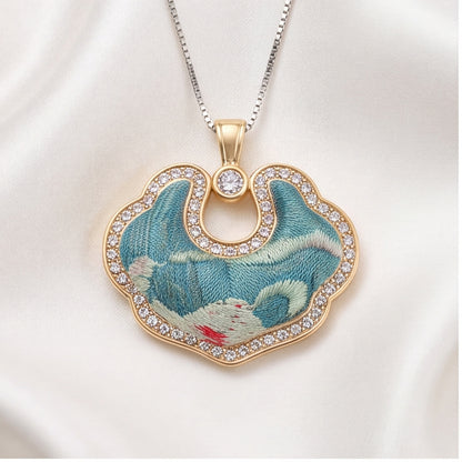 Hong'an Stitch Ruyi Lock Necklace — Hand Embroidered Chinese Heritage Pendant for Women