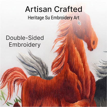 Double-Sided Embroidered Horse Table Decor · Crafted Wood Oriental Desktop Ornamen