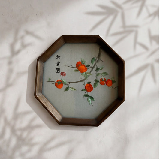Persimmon Blessings – Traditional Chinese Embroidery Wall Art · Crafted Wood Oriental Decor