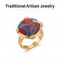 Traditional Chinese Embroidery Ring · Red & Blue Artisan Statement Jewelry