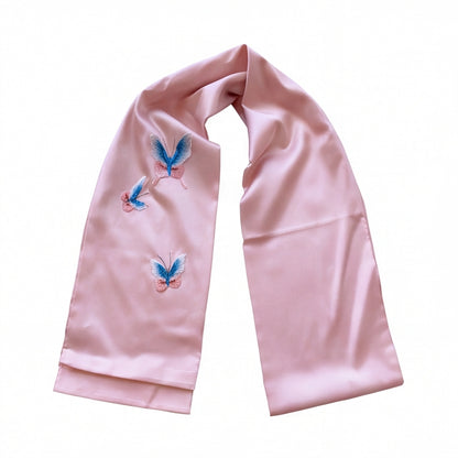 HongAn Stitch Hand Embroidered Butterfly Silk Satin Scarf – Chinese Intangible Cultural Heritage Neck Scarf