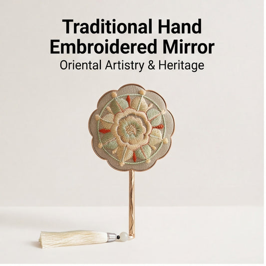 Oriental Embroidered Handheld Mirror · Artisan Craft Tassel Vanity Makeup Mirror