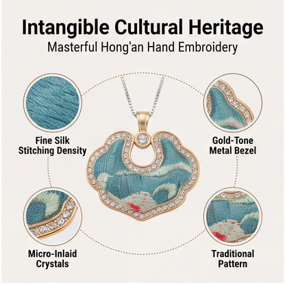 Hong'an Stitch Ruyi Lock Necklace — Hand Embroidered Chinese Heritage Pendant for Women