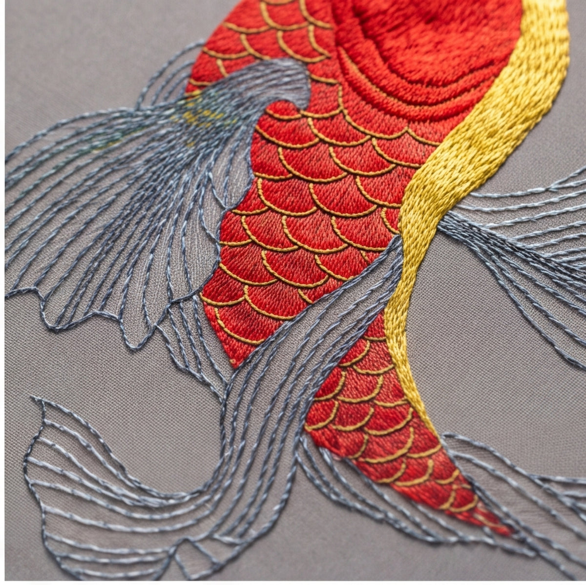 Hand-Embroidered "Scarlet Koi" Framed Wall Accent · Crafted Wood Textile Decor