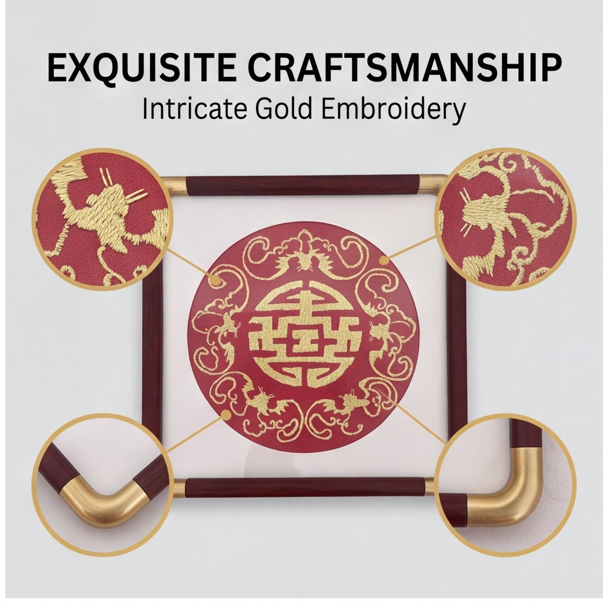 Chinese Double Happiness Embroidery Wall Art, Red and Gold Traditional Chinese Wedding Decor, Cultural Gift for Newlyweds