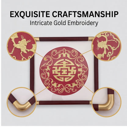 Chinese Double Happiness Embroidery Wall Art, Red and Gold Traditional Chinese Wedding Decor, Cultural Gift for Newlyweds