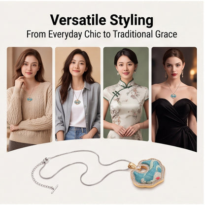 Hong'an Stitch Ruyi Lock Necklace — Hand Embroidered Chinese Heritage Pendant for Women