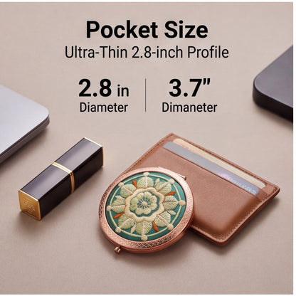 HongAn Stitch Hand Embroidered Folding Compact Mirror – Chinese Intangible Heritage Portable Makeup Mirror