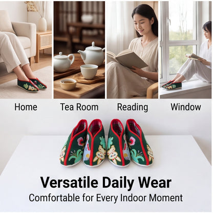 Traditional Chinese Floral Embroidered Cloth Shoes – Handmade Folk Art Slip-Ons