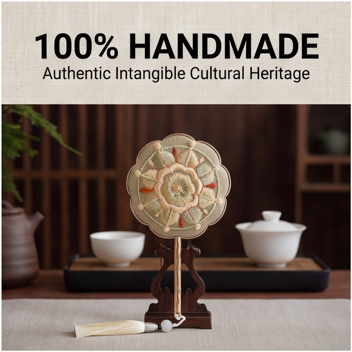 Oriental Embroidered Handheld Mirror · Artisan Craft Tassel Vanity Makeup Mirror