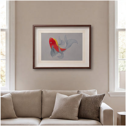 Hand-Embroidered "Scarlet Koi" Framed Wall Accent · Crafted Wood Textile Decor