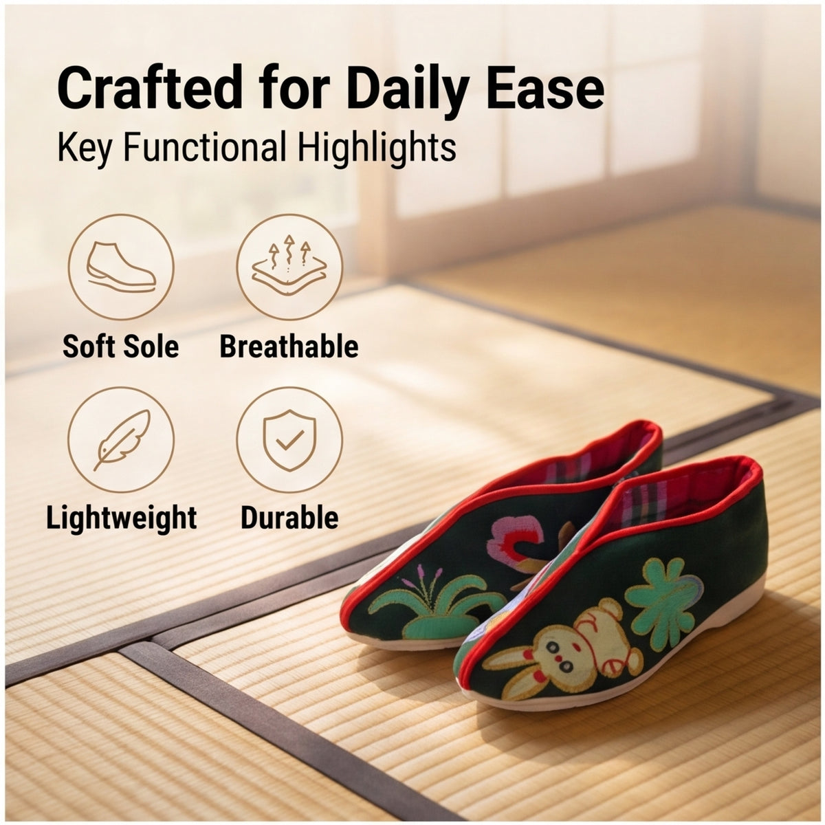 Traditional Chinese Floral Embroidered Cloth Shoes – Handmade Folk Art Slip-Ons