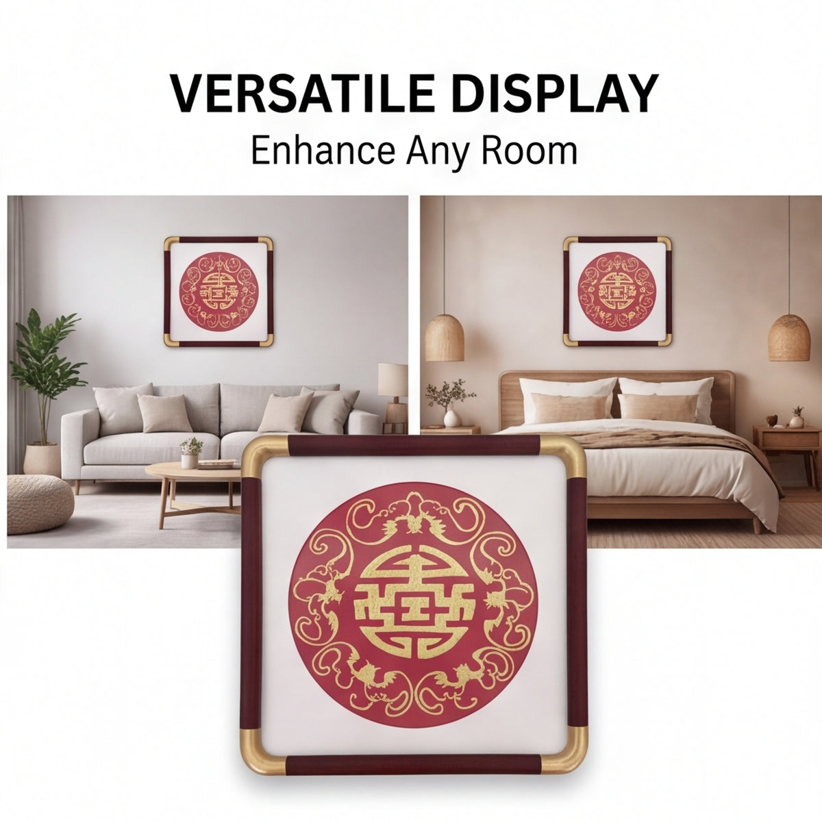 Chinese Double Happiness Embroidery Wall Art, Red and Gold Traditional Chinese Wedding Decor, Cultural Gift for Newlyweds