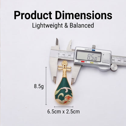 HongAn Stitch Hand Embroidered Pipa Brooch Pin – Chinese Intangible Cultural Heritage Lute Shape Jewelr