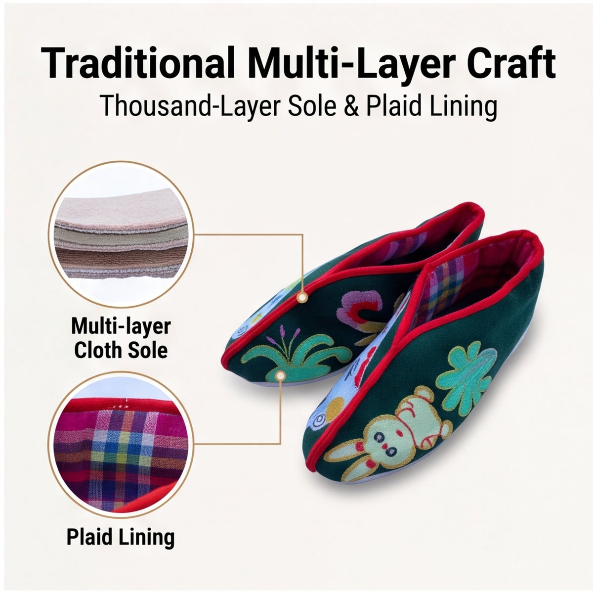 Traditional Chinese Floral Embroidered Cloth Shoes – Handmade Folk Art Slip-Ons
