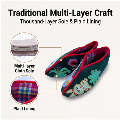 Traditional Chinese Floral Embroidered Cloth Shoes – Handmade Folk Art Slip-Ons