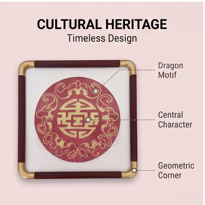 Chinese Double Happiness Embroidery Wall Art, Red and Gold Traditional Chinese Wedding Decor, Cultural Gift for Newlyweds