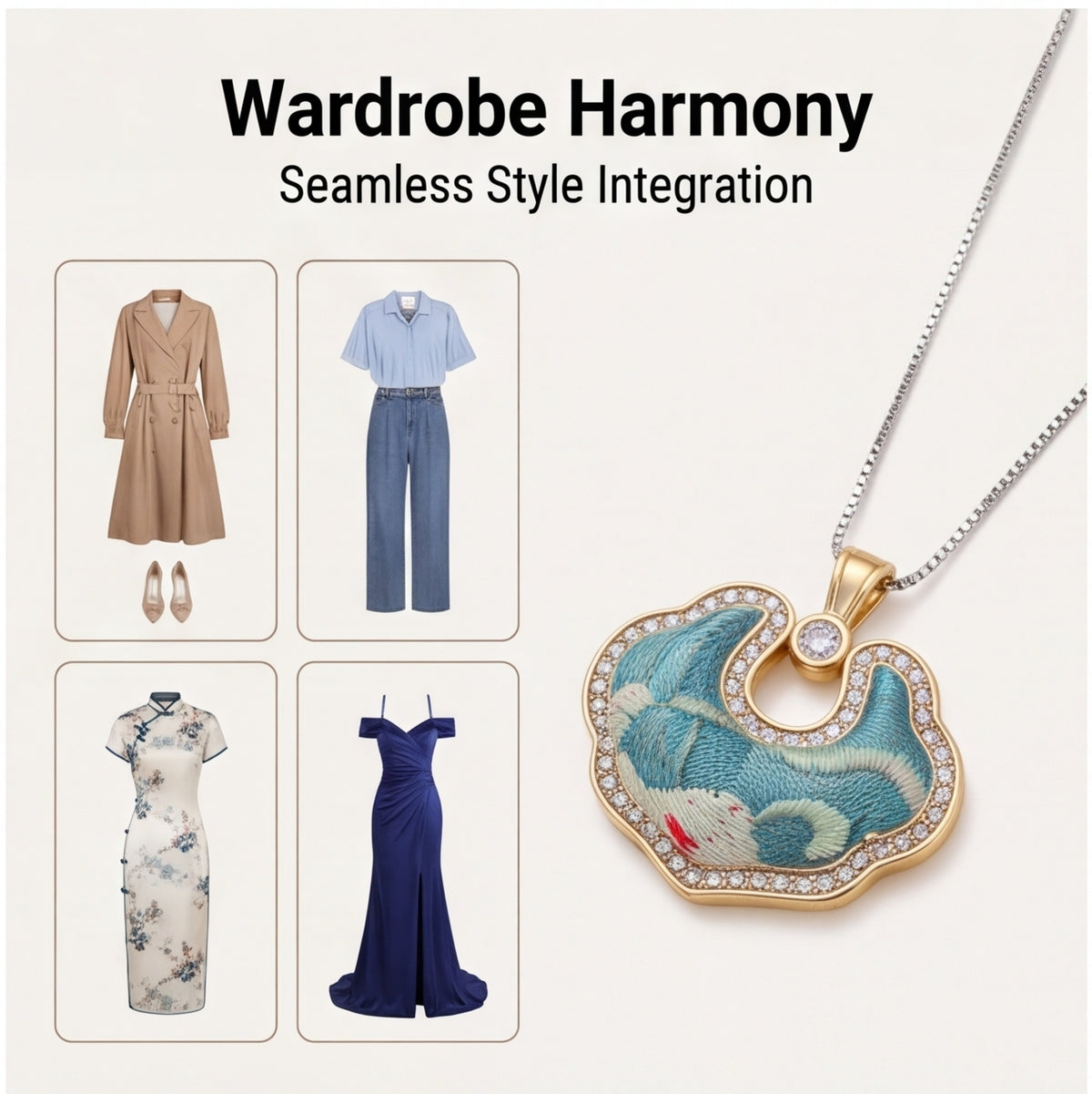Hong'an Stitch Ruyi Lock Necklace — Hand Embroidered Chinese Heritage Pendant for Women