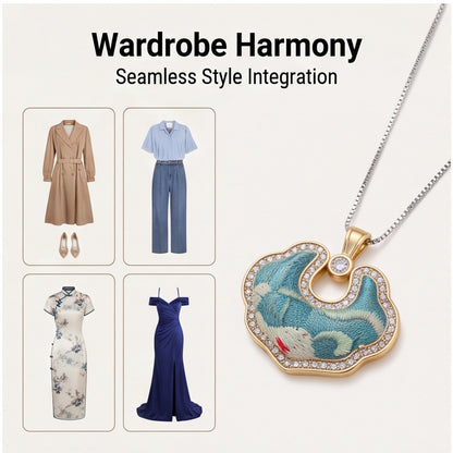 Hong'an Stitch Ruyi Lock Necklace — Hand Embroidered Chinese Heritage Pendant for Women