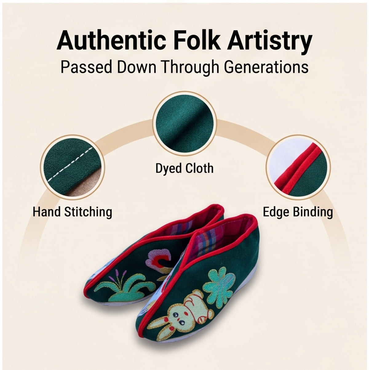 Traditional Chinese Floral Embroidered Cloth Shoes – Handmade Folk Art Slip-Ons