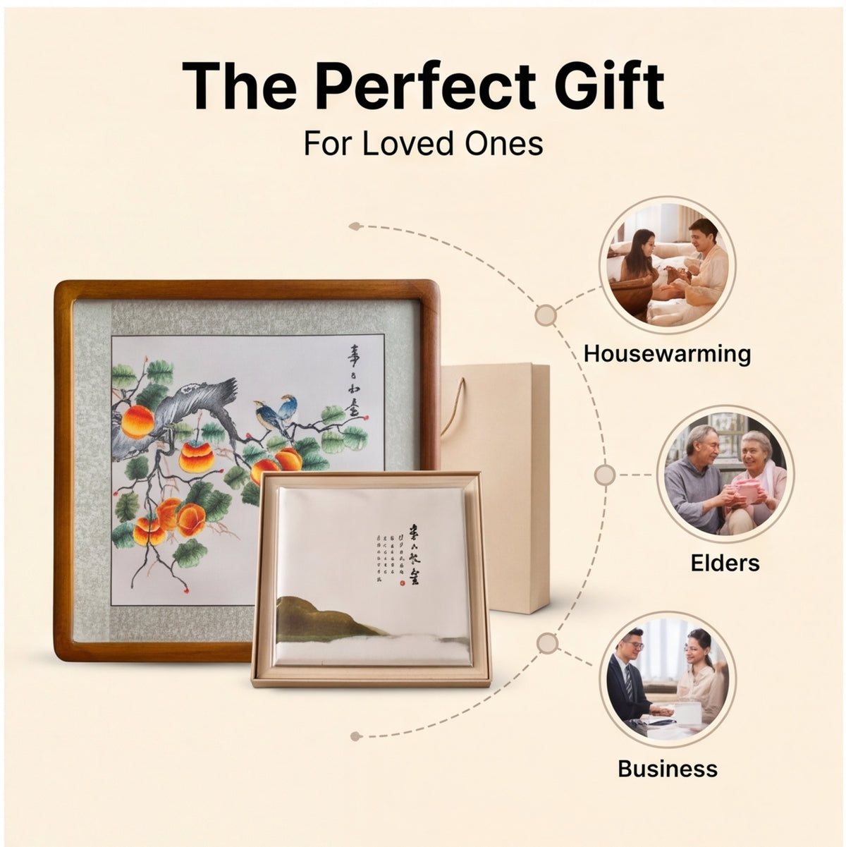 Persimmon Blessings – Traditional Chinese Silk Embroidery Wall Art · Crafted Wood Frame