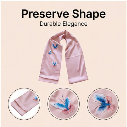 HongAn Stitch Hand Embroidered Butterfly Silk Satin Scarf – Chinese Intangible Cultural Heritage Neck Scarf