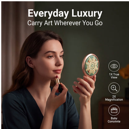 HongAn Stitch Hand Embroidered Folding Compact Mirror – Chinese Intangible Heritage Portable Makeup Mirror