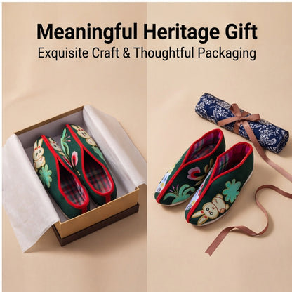 Traditional Chinese Floral Embroidered Cloth Shoes – Handmade Folk Art Slip-Ons