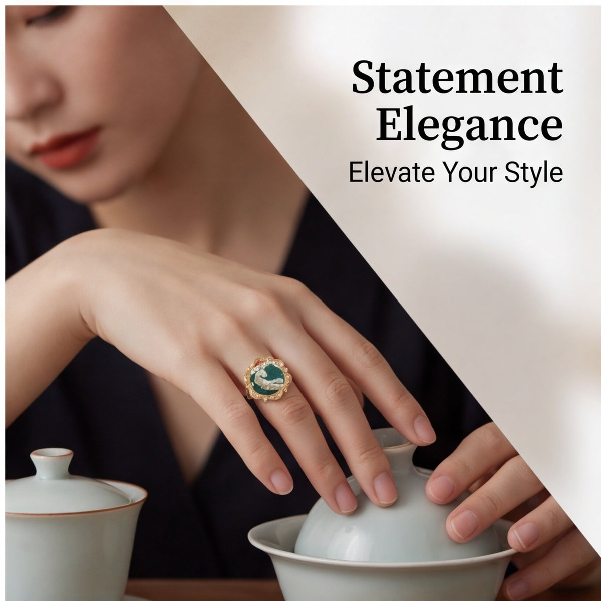 HongAn Stitch Hand Embroidered Fabric Statement Ring – Chinese Intangible Heritage Textile Jewelry & Gift