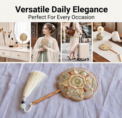 Oriental Embroidered Handheld Mirror · Artisan Craft Tassel Vanity Makeup Mirror