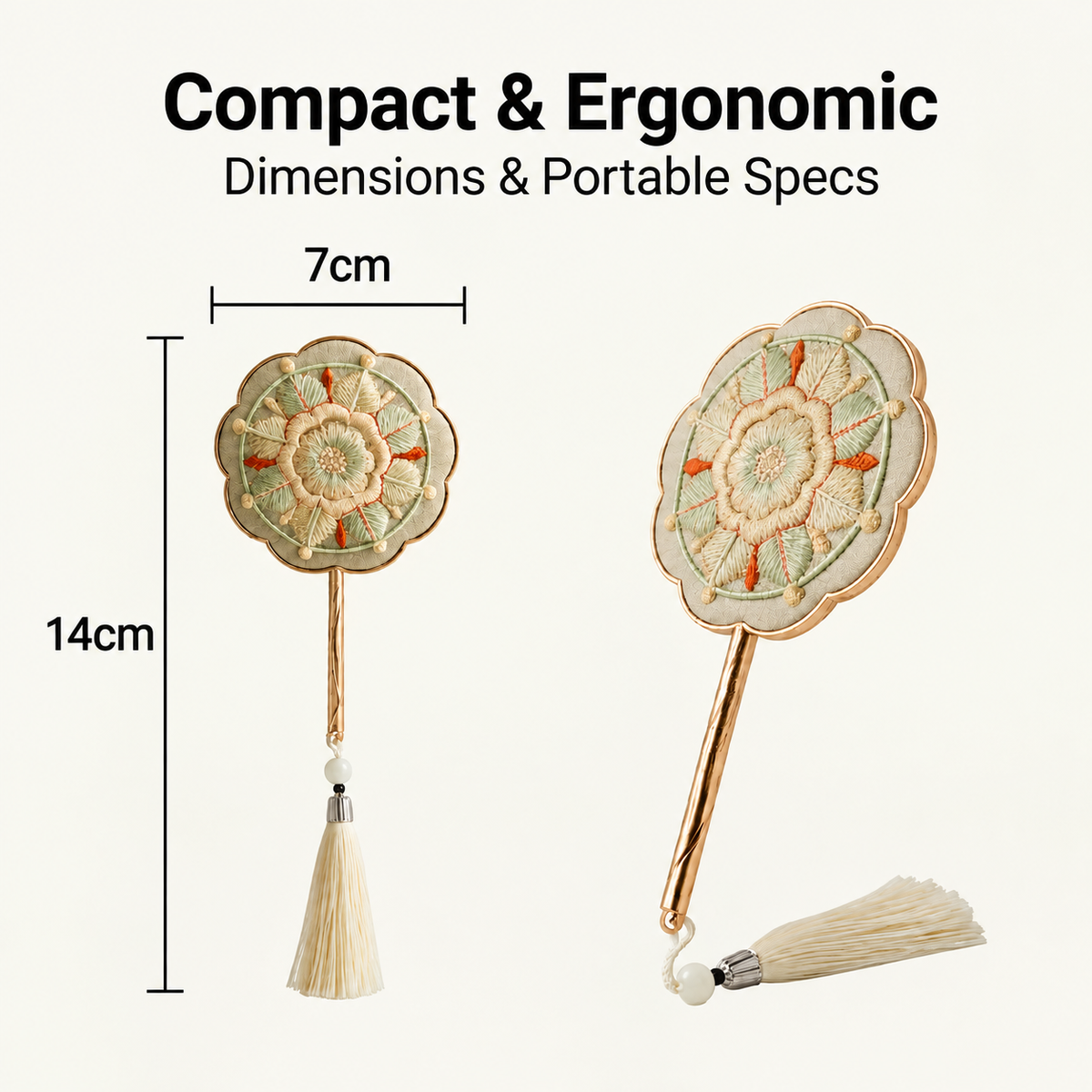 Oriental Embroidered Handheld Mirror · Artisan Craft Tassel Vanity Makeup Mirror